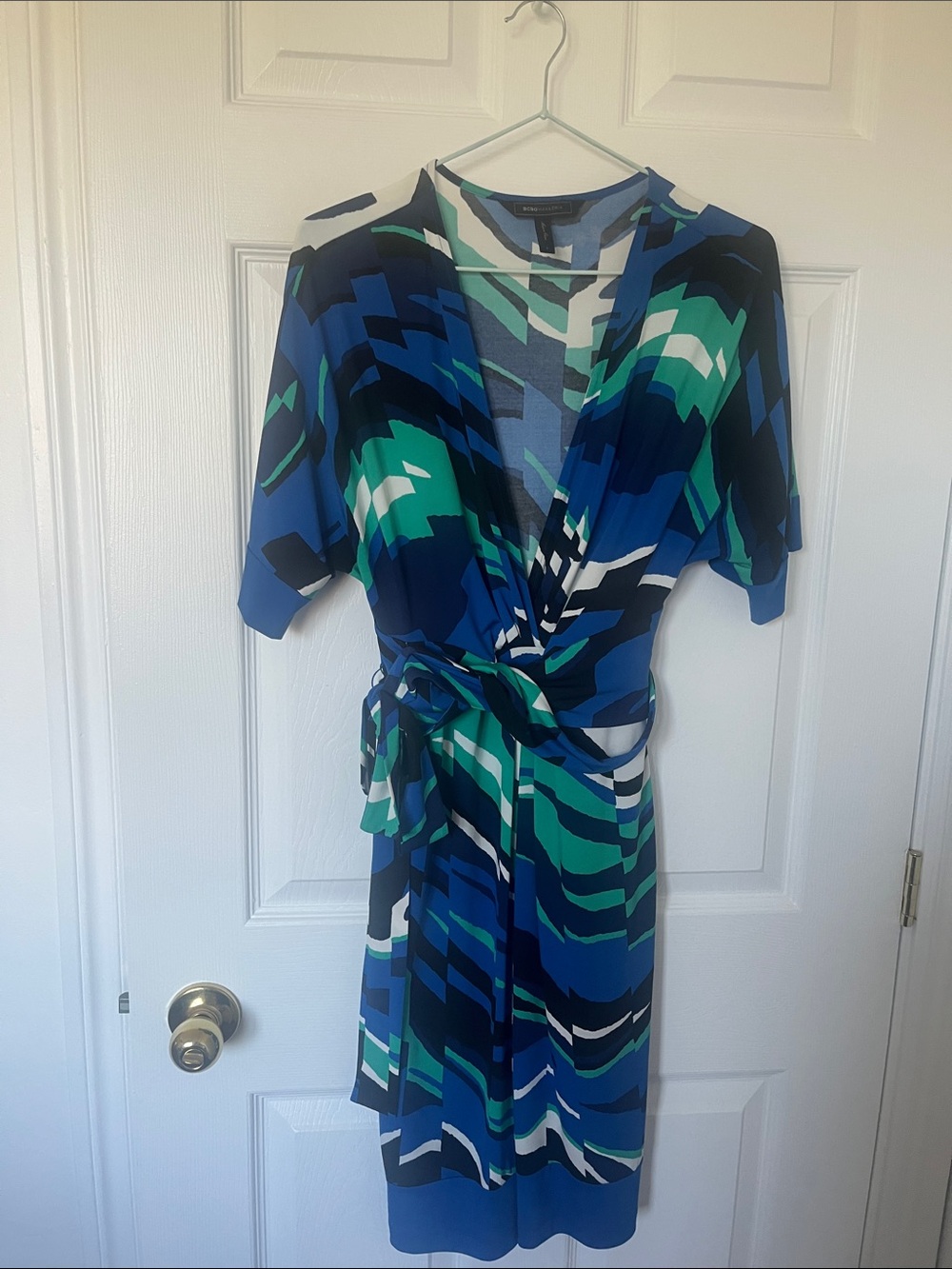 BCBGMaxAzria Blue, Teal & White Abstract Dress